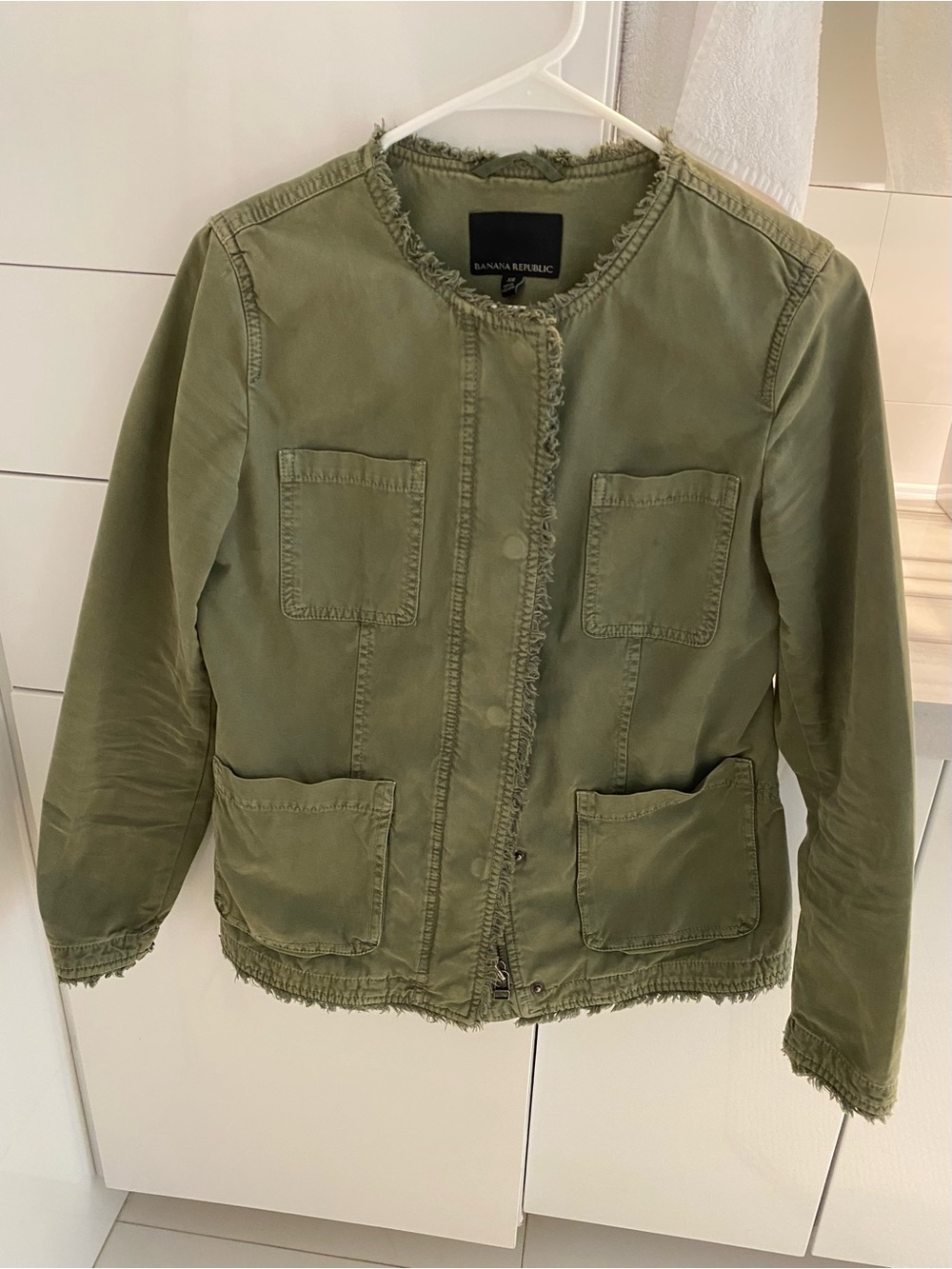 Banana Republic Olive Utility Jacket with Frayed Trim